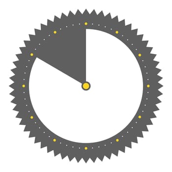 Isolated round grey button with spikes shows clock with 50 seconds 50 minutes or 10 hours