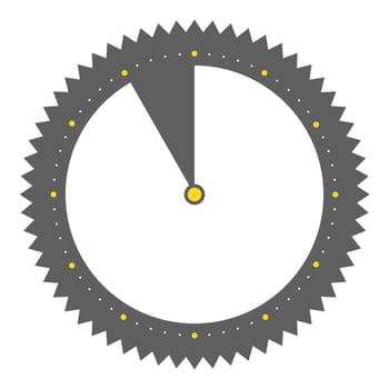 Isolated round grey button with spikes shows clock with 55 seconds 55 minutes or 11 hours
