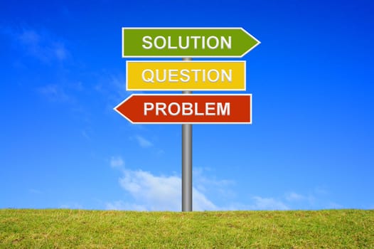 Sign sign with 3 signs shows problem question solution