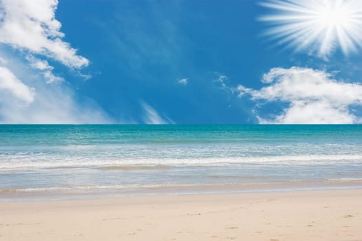 Beach and blue sea with over light the sun