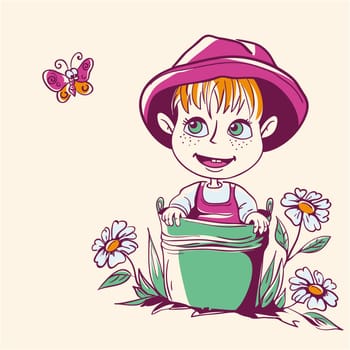 Funny little girl in a pink hat