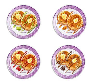 Set of pancakes with sauces