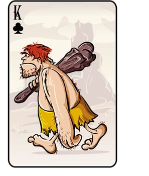 Vector illustration of a playing card on the primitive man
