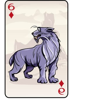 Vector illustration of playing cards with prehistoric panther