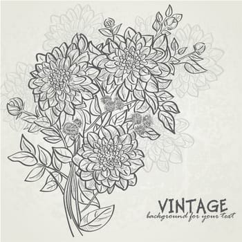 Vintage background with flowers dahlias. Background for your text