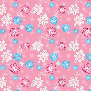 seamless pattern of flowers on a pink background for children