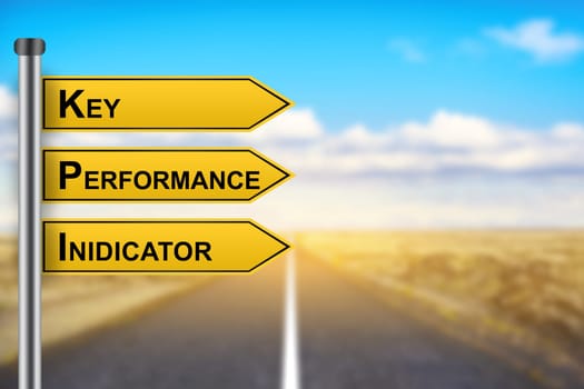 KPI or Key Performance Indicator words on yellow road sign with blurred background