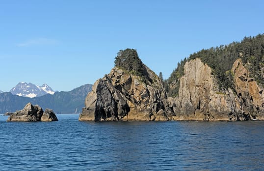 Rugged Islands on Remote Coast in Kenai Fjords National Park in Alaska
