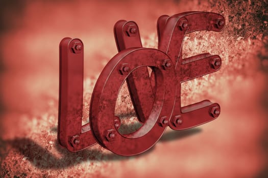 Illustration on Relationship - Love - Background - 3D - Letters made of sheet metal