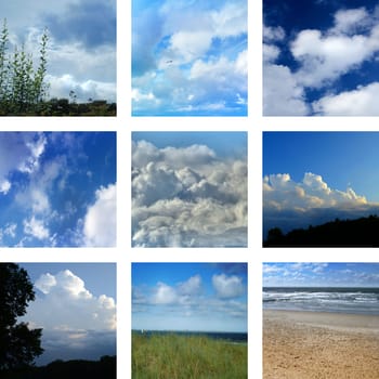 Nine pictures of clouds at the sea