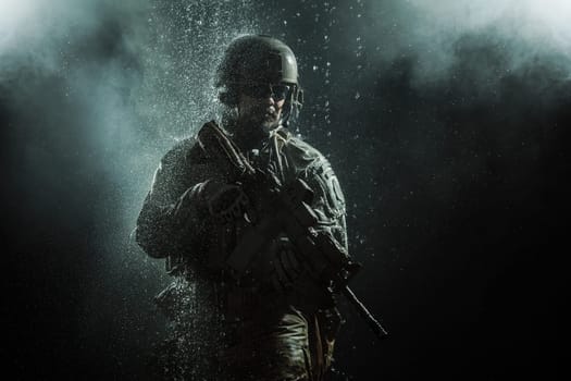 Green Berets US Army Special Forces Group soldier in the rain