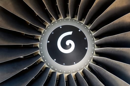 Close-up of an airliner turbofan jet engine.