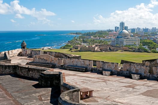 Castillo de San Cristobal and Capitol building, Old San Juan, Puerto Rico.