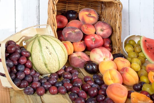 basket of seasonal fruits with melon