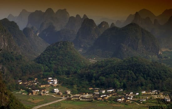 the landscape at the Li River near Yangshou near the city of Guilin in the Province of Guangxi in china in east asia.