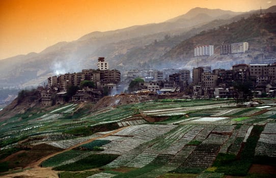 agroculture in the village of fengjie at the yangzee river in the three gorges valley up of the three gorges dam project in the province of hubei in china.