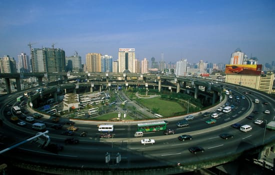 a Bridge road at the Huangpu River in the City of Shanghai in china in east asia.