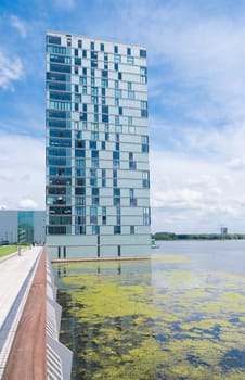 exterior of a modern apartment in almere, netherlands. Almere is the youngest city in the netherlands and lies completely below sea level (2 to 5 meters)