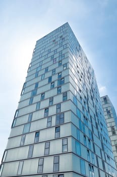 facades of modern office buildings in Almere, netherlands. It is the youngest and fastest growing city in the country, founded around 1975.