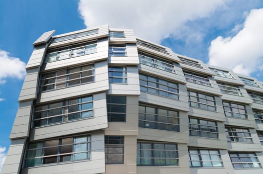 exterior of a modern apartment in almere, netherlands. Almere is the youngest city in the netherlands and lies completely below sea level (2 to 5 meters)