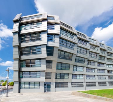 exterior of a modern apartment in almere, netherlands. Almere is the youngest city in the netherlands and lies completely below sea level (2 to 5 meters)