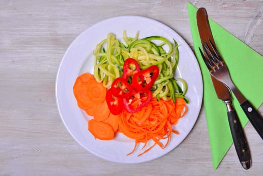 Vegetable pagetti Zuccini Lowcarb on a plate