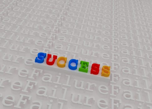 Colorful success and failure 3d text on white stage