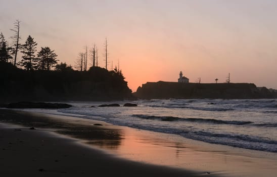 Twilight on an Ocean Coast on Lighthouse beach on the Oregon Coast
