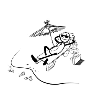 Businessman resting on the beach. Tourism and travel. Vacation. The business concept of a holiday by the sea