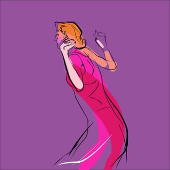 Woman dancing. Beautiful girl. Woman music vector illustration. Hobbies and interests.
