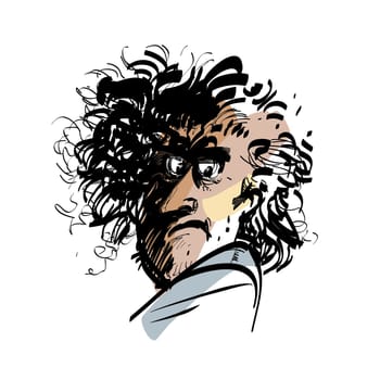 Portrait of a funny man. The great composer or the mad scientist. Abstract portrait of strange men