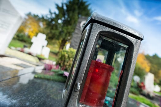 Grave light with candle on a FRiedhof