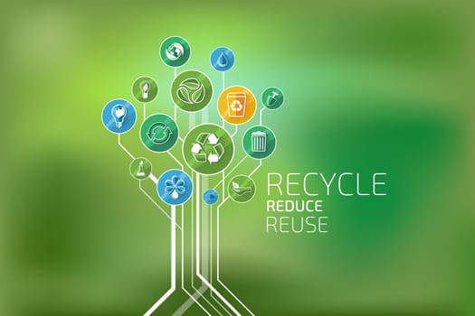 Ecology infographic elements and icons tree. Recycle, Reduce, Reuse