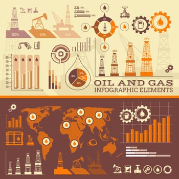 Oil and Gas infographic icons and elements.