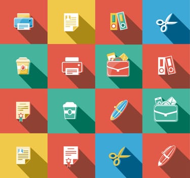 Business, Office and Web concepts flat icons set.