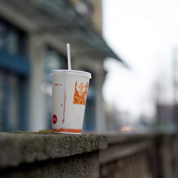 empty cardboard cup in the city centre of Magdeburg