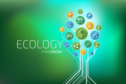 Ecology infographic elements and icons tree. Think Green