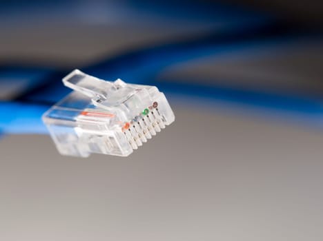 Blue Ethernet Cable Close Up.