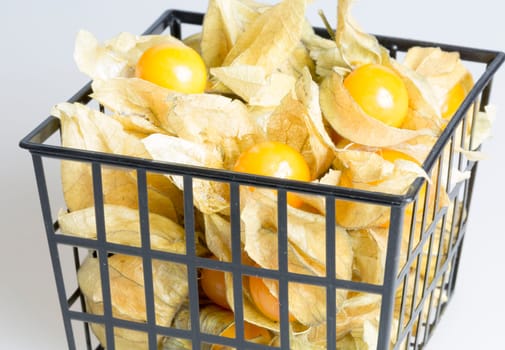 Box of Physalis Fruit close up image.