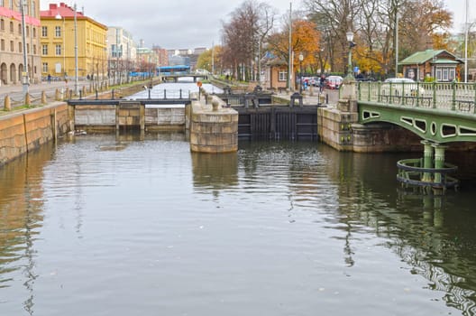one old floodgate in Gothenburg on one of the channel