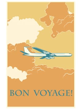 Retro airplane Bon voyage pop art retro style. Vector illustration plane. Air transport. Travel tourism