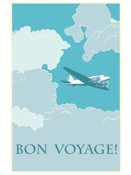 Retro airplane Bon voyage pop art retro style. Vector illustration plane. Air transport. Travel tourism