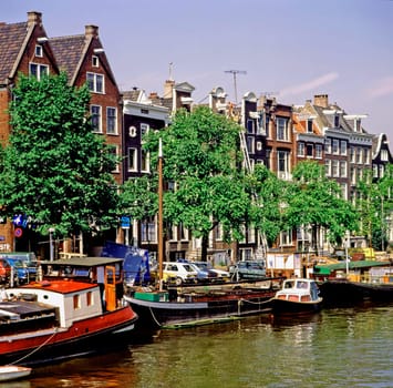 Canal in Amsterdam with boats