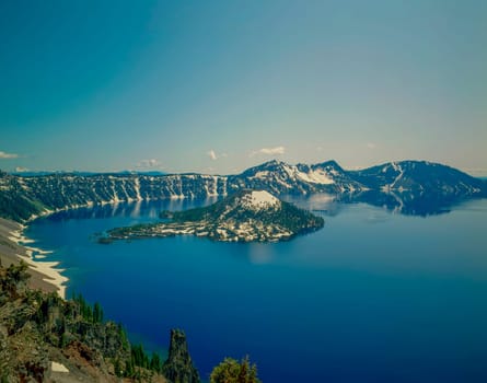 Crater Lake with Wizard Island in Oregon