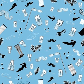 Set of Vintage Items with Seamless Pattern Background