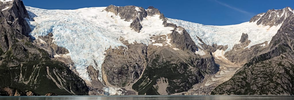 Panorama of the Anchor and Ogive Glaciers in the Northwestern Arm of Kenai Fjords National Park in Alaska