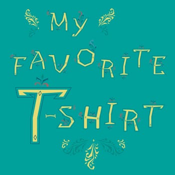 Inscription My favorite T-shirt. Delicate letters with floral pattern. Vector Illustration