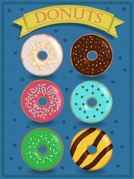 Set of cute donuts. Vector illustration