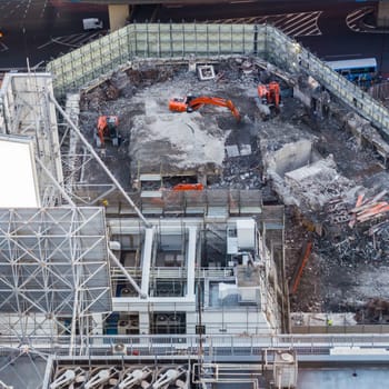 Work in progress on huge construction site in Tokio, Japan.