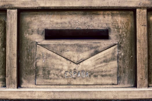Domestic metal vintage post box with the engraved word Spain